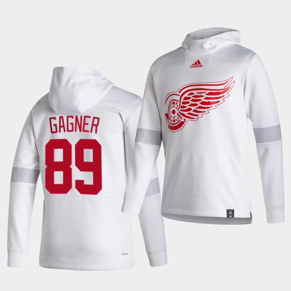 Men Detroit Red Wings 89 Gagner White NHL 2021 Adidas Pullover Hoodie Jersey
